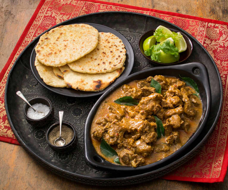 Wieprzowina z trawą cytrynową (Kuruma iraichchi) z kokosowymi roti Wieprzowina z trawą cytrynową (Kuruma iraichchi) z kokosowymi roti