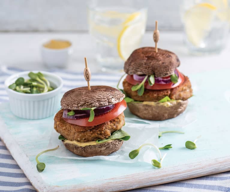 Wegański burger bezglutenowy z portobello Wegański burger bezglutenowy z portobello