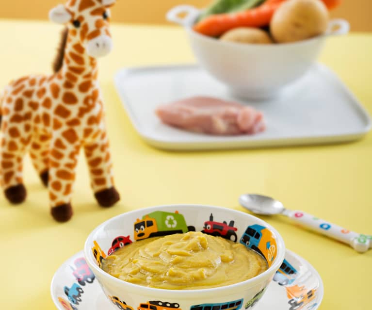 Purée ziemniaczane z zieloną fasolką, marchewką i kurczakiem (dla dzieci) Purée ziemniaczane z zieloną fasolką, marchewką i kurczakiem (dla dzieci)
