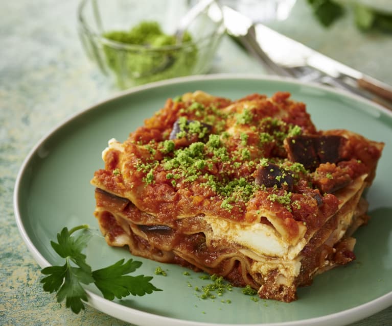 Lasagne z bakłażanem i ricottą na parze Lasagne z bakłażanem i ricottą na parze