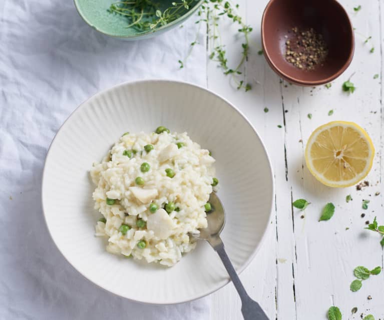 Risotto z dorszem, groszkiem i miętą Risotto z dorszem, groszkiem i miętą