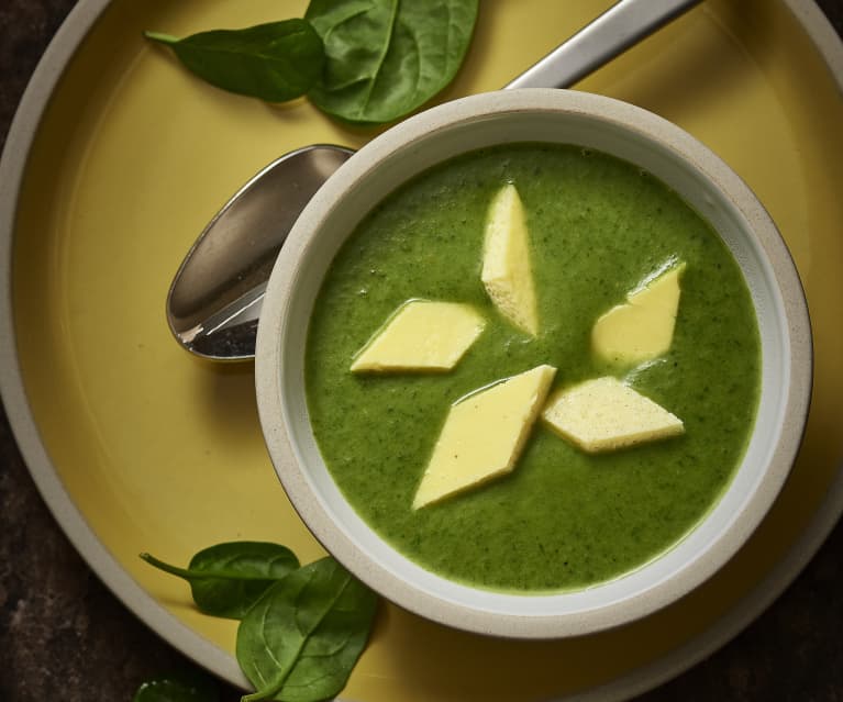 Zupa krem ziemniaczano-szpinakowa, wytrawny flan jajeczny Zupa krem ziemniaczano-szpinakowa, wytrawny flan jajeczny